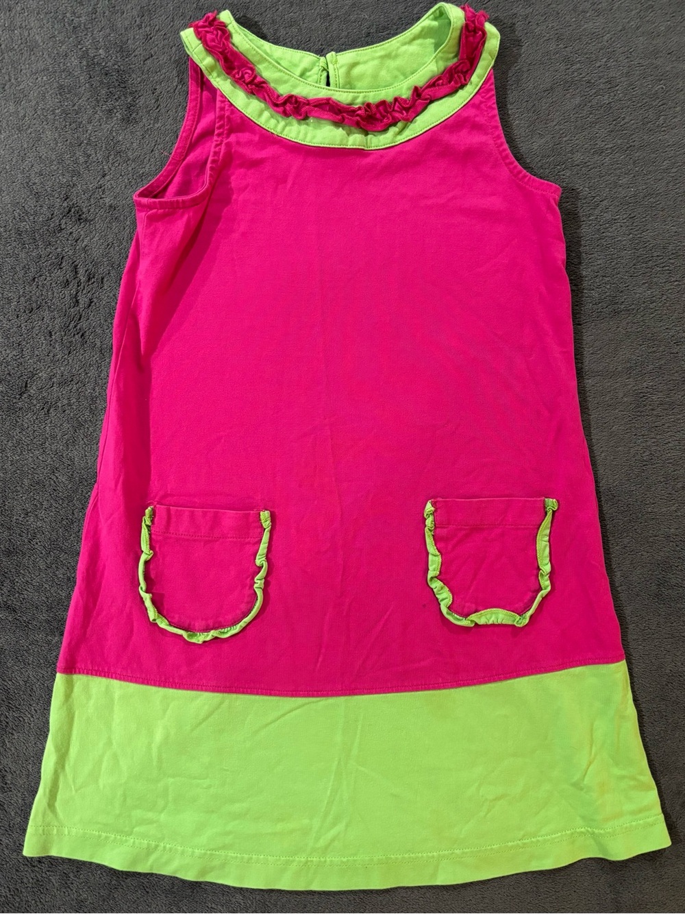 Hanna Anderson Girls Dress Size 6 Halter Sleeveless Pink & Green Ruffles Summer